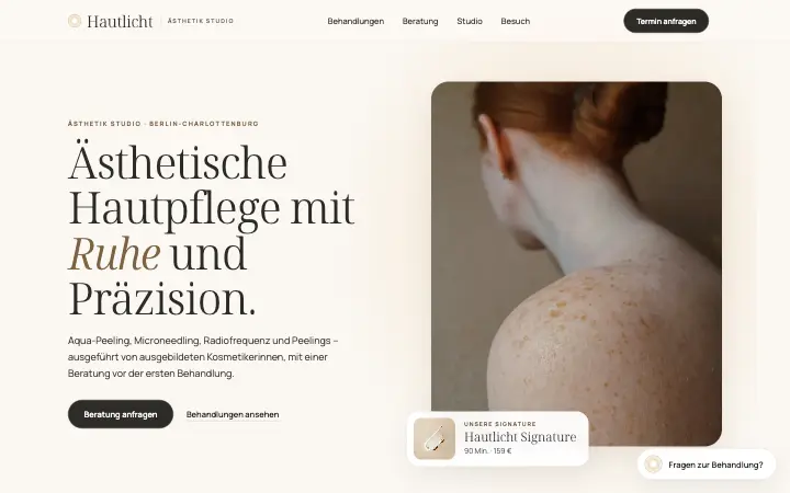 Startseite der Konzeptstudie Hautlicht