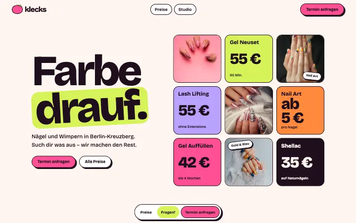 Startseite der Konzeptstudie Klecks