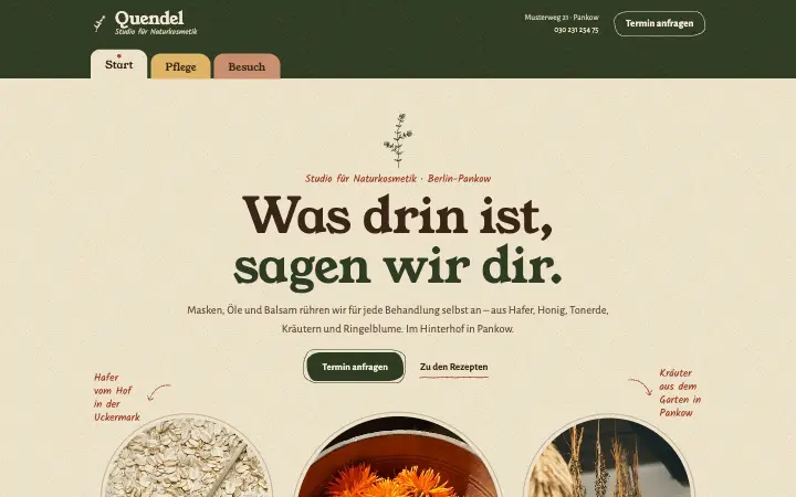 Startseite der Konzeptstudie Quendel